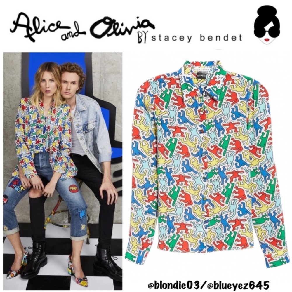 Alice + Olivia x Keith Haring Eloise Silk Blouse XS